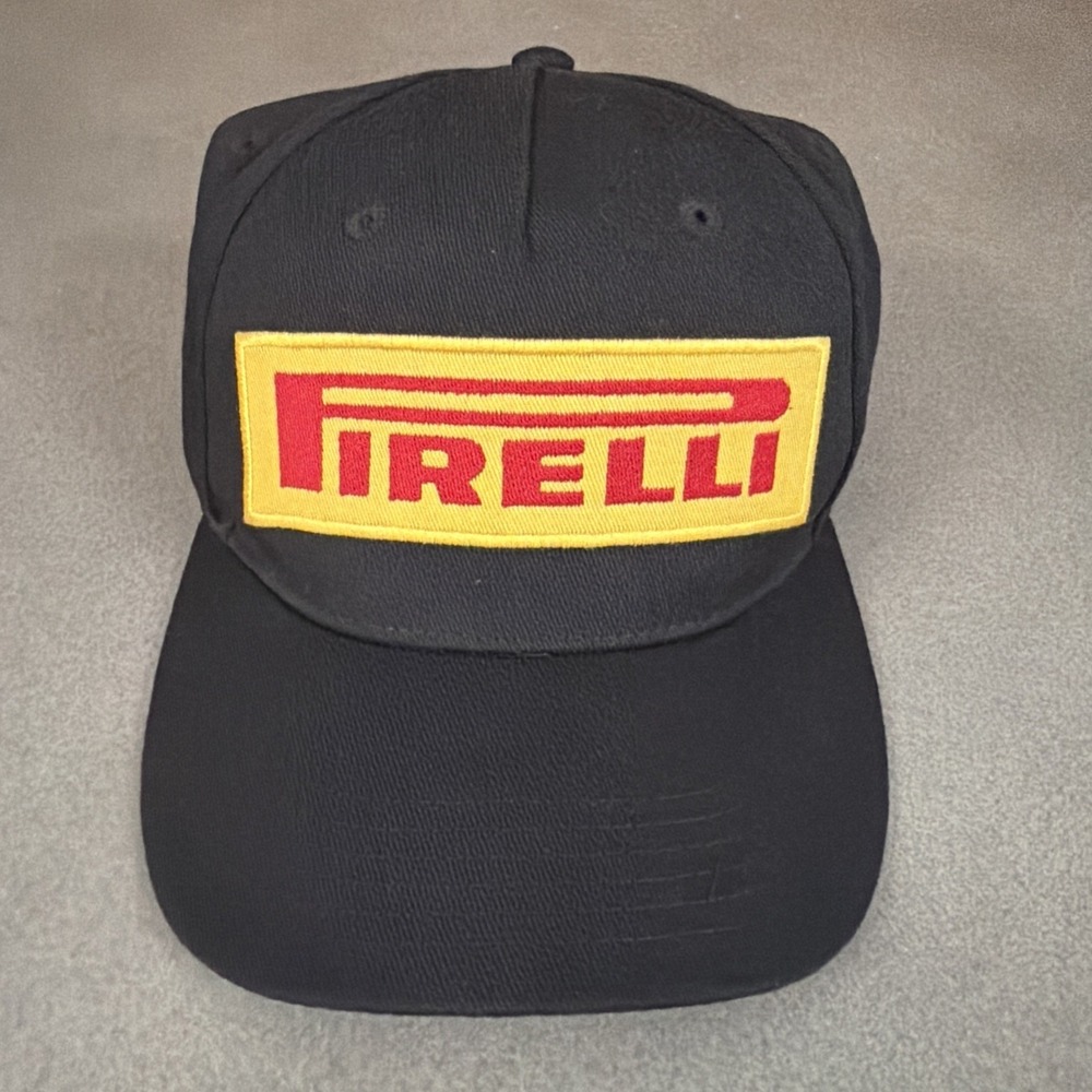 Pirelli Hat Cap Strap Back Black Yellow Red Racing Embroidered Patch Mens NWOT